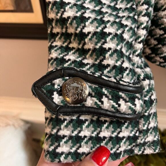 Jou Jou Green & Black Houndstooth Y2K Military Style Jacket sz M - Picture 2 of 8